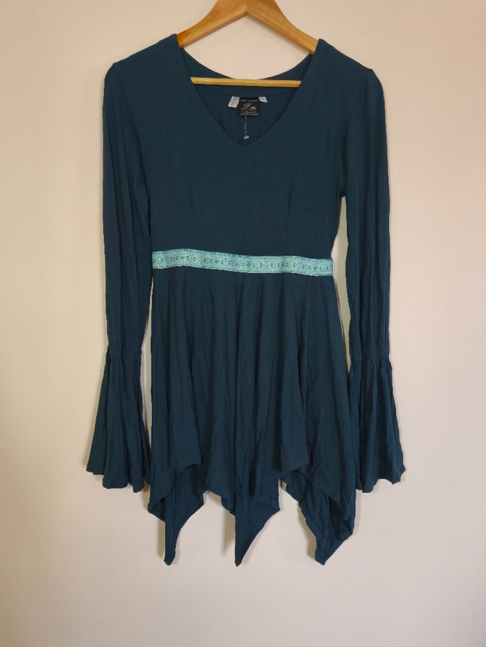 Lost Island 100% Cotton Empire Waist Fairy Tunic sz S/M Dark Teal Whimsical USA